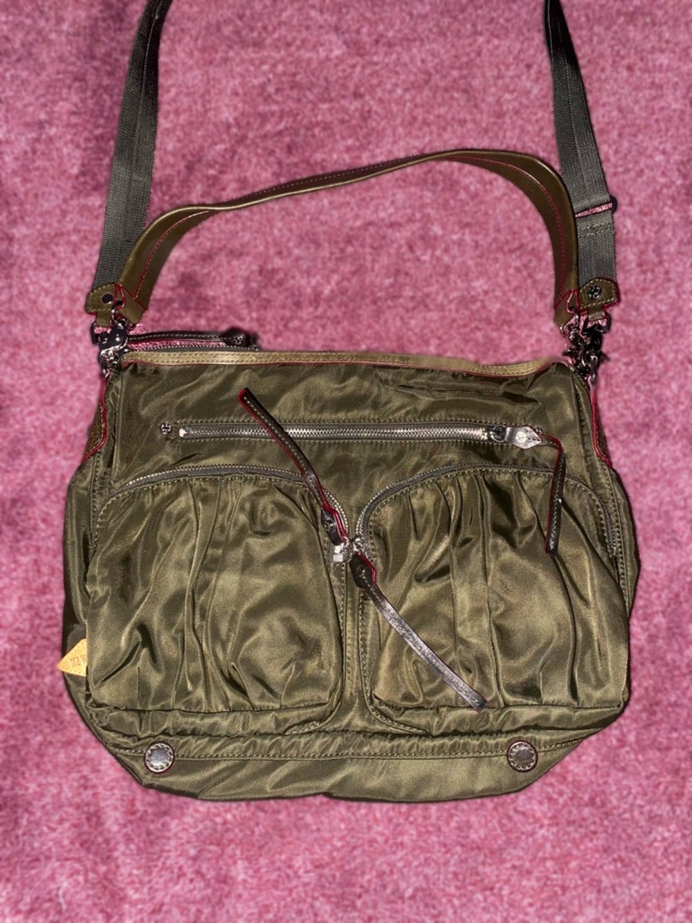 MZ Wallace Olive Green Nylon Crossbody Purse